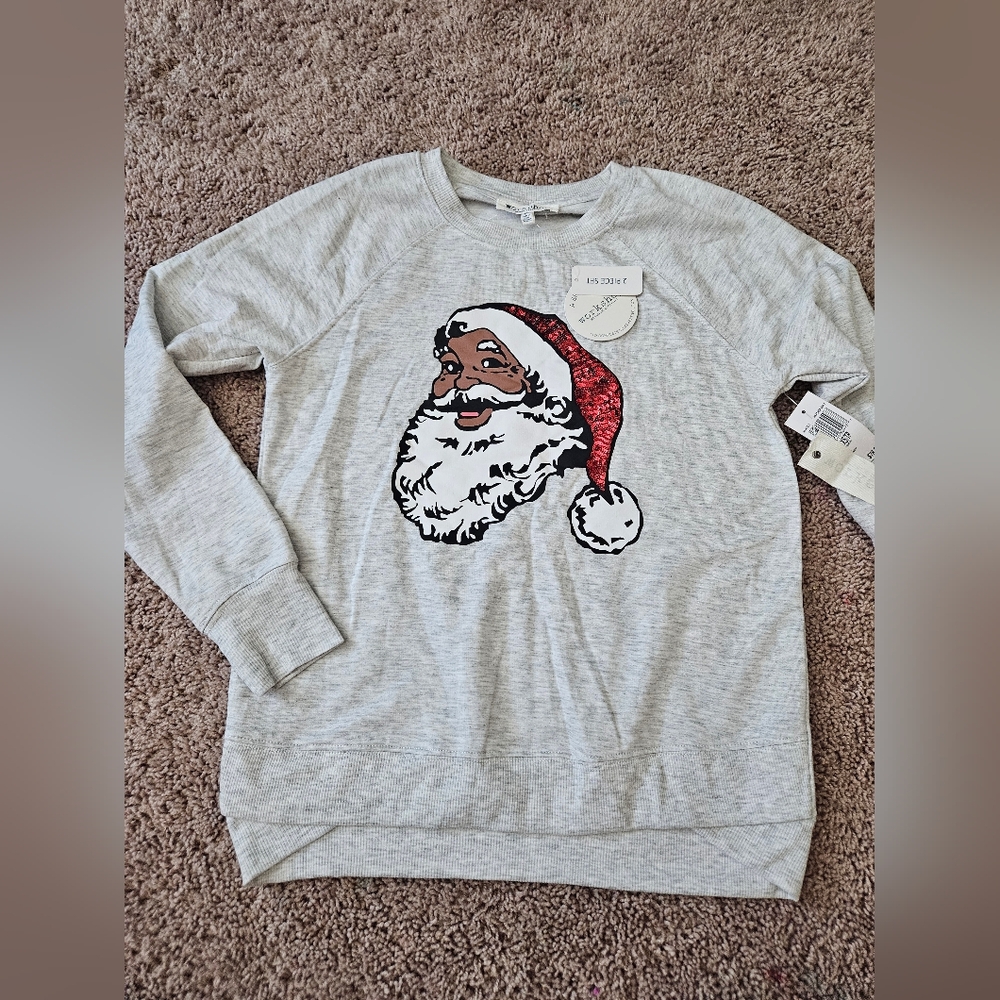 Workshop Republic Clothing Light Gray Santa Crewneck Sweater Xs